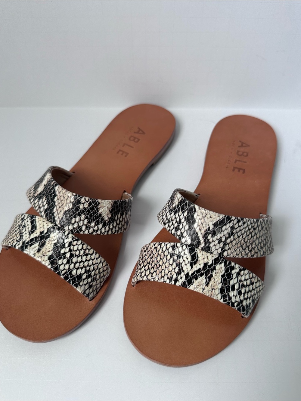 Able Snakeskin Black and Cream Rosa Slip On Sandal Size 7 1/5 M
